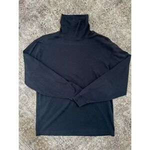 LL Bean Long Sleeve Mock Neck Shirt Mens M Reg Black 100% Cotton Cambodia
